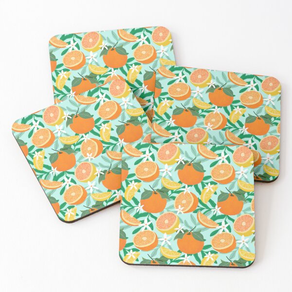 Item preview, Oranges and lemons fruit on aqua blue designed and sold by Lindsay Marie Patterns.