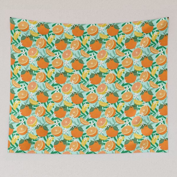 Item preview, Oranges and lemons fruit on aqua blue designed and sold by Lindsay Marie Patterns.