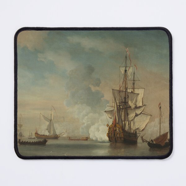 Item preview, English Warship Firing a Salute, 1690. Netherlands. Oil on canvas designed and sold by Vintage Designs +.