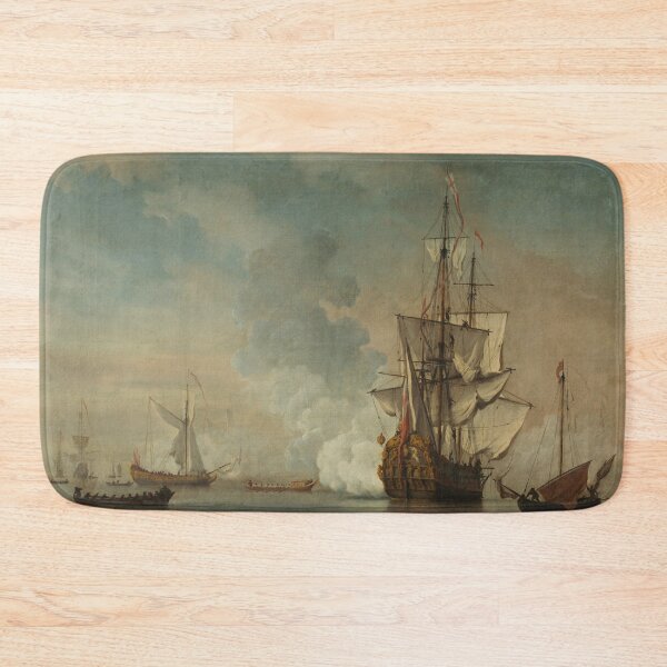 Item preview, English Warship Firing a Salute, 1690. Netherlands. Oil on canvas designed and sold by Vintage Designs +.