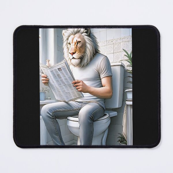 Item preview, Lion"Anthropomorphic Lion Bathroom Humor – Original Pen & Pencil Artwork Digitally Colorized" designed and sold by ReyDeLaCalle.
