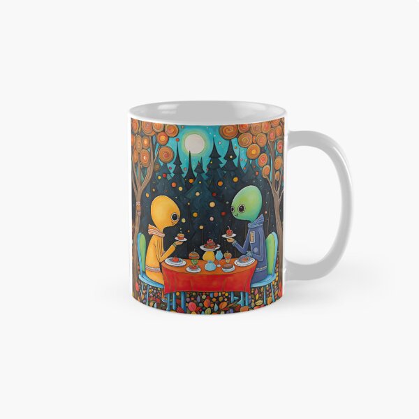 Item preview, Two Alien's wearing Hoodies having a romantic dinner on in the middle of a forest during autumn designed and sold by Colin Bentham.