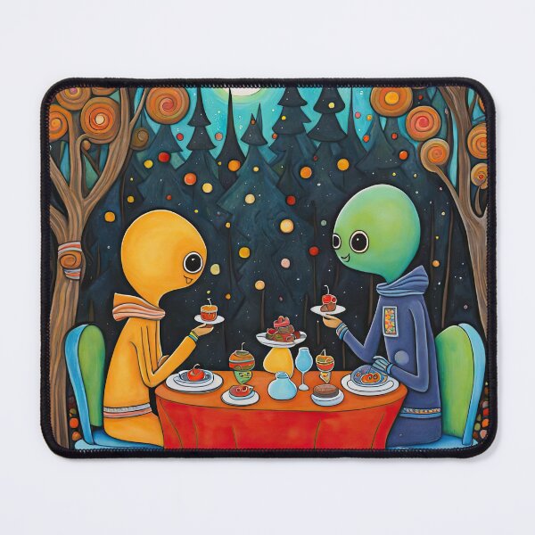 Item preview, Two Alien's wearing Hoodies having a romantic dinner on in the middle of a forest during autumn designed and sold by Colin Bentham.