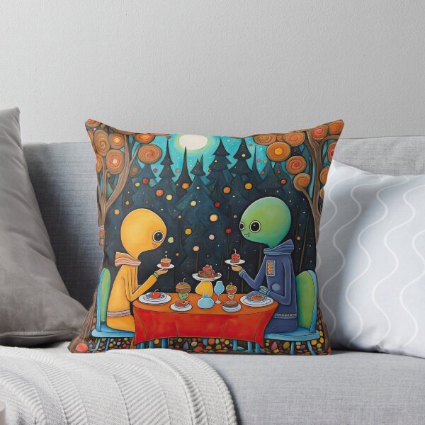 Item preview, Two Alien's wearing Hoodies having a romantic dinner on in the middle of a forest during autumn designed and sold by Colin Bentham.