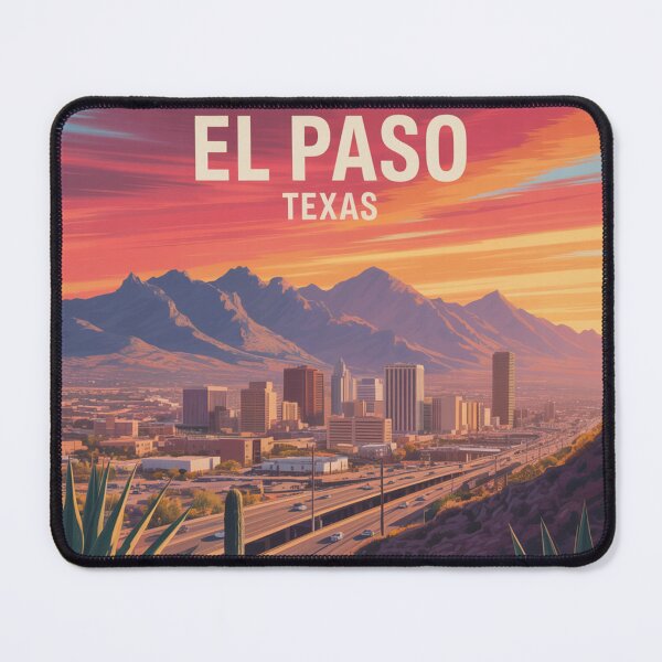 Item preview, El Paso Texas – Retro Sunset Desert Skyline Illustration – Vibrant Cityscape designed and sold by CircinusStore.