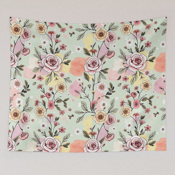 Item preview, Pastel Floral Seamless Pattern | Hand Drawn Roses and Daisies | Aesthetic Watercolor Botanical Design designed and sold by teesprinkle.