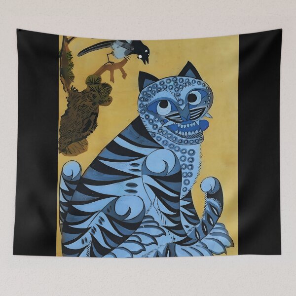 Item preview, Blue Tiger and Magpie – Minhwa (Hojak-do) Folk Art Repainted designed and sold by EmeraldeaArt.