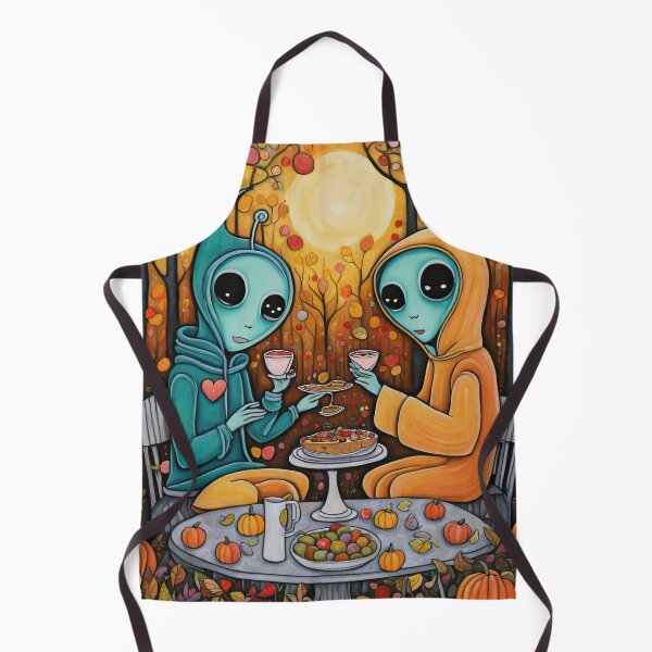 Item preview, Two Alien's wearing Hoodies having a romantic dinner on in the middle of a forest during autumn designed and sold by Colin Bentham.