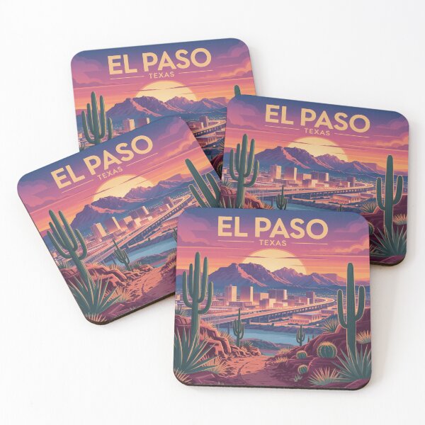 Item preview, El Paso Texas Retro Desert Poster – Vibrant Cityscape with Cactus, Mountains and Sunset Illustration designed and sold by CircinusStore.
