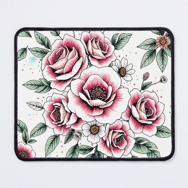 Item preview, Pastel Red Green Floral Seamless Pattern | Hand Drawn Roses and | Aesthetic Watercolor Botanical Design designed and sold by teesprinkle.