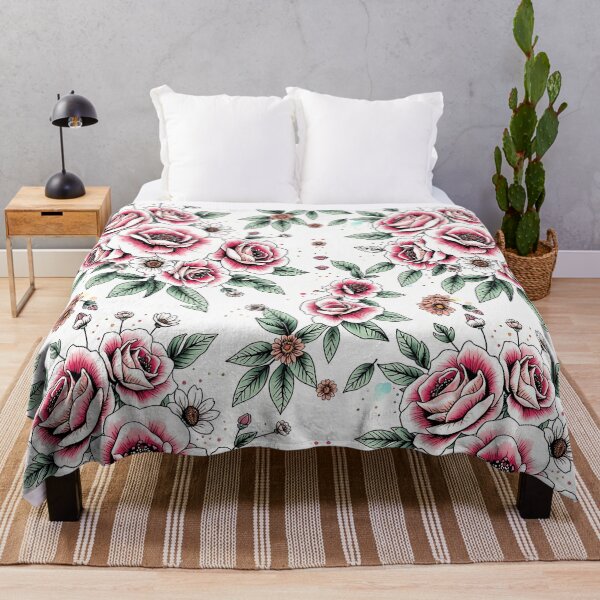 Item preview, Pastel Red Green Floral Seamless Pattern | Hand Drawn Roses and | Aesthetic Watercolor Botanical Design designed and sold by teesprinkle.
