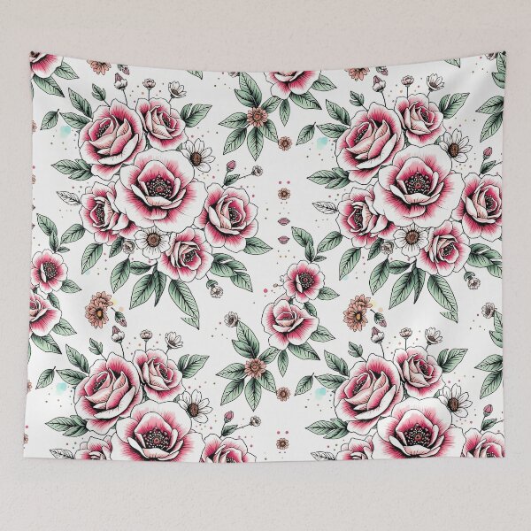 Item preview,  Pastel Red Green Floral Seamless Pattern | Hand Drawn Roses and | Aesthetic Watercolor Botanical Design designed and sold by teesprinkle.
