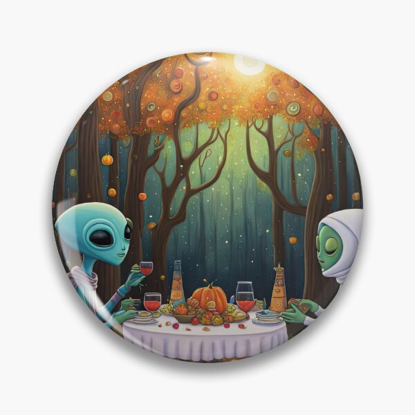 Item preview, Two Alien's wearing Hoodies having a romantic dinner on in the middle of a forest during autumn designed and sold by Colin Bentham.