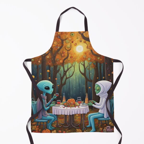 Item preview, Two Alien's wearing Hoodies having a romantic dinner on in the middle of a forest during autumn designed and sold by Colin Bentham.