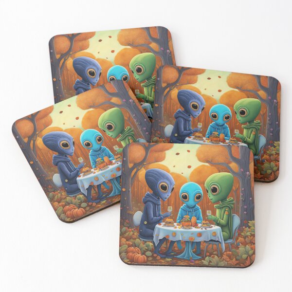 Item preview, Alien's wearing Hoodies having a romantic dinner on in the middle of a forest during autumn designed and sold by Colin Bentham.