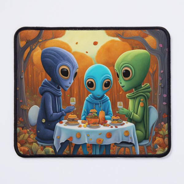 Item preview, Alien's wearing Hoodies having a romantic dinner on in the middle of a forest during autumn designed and sold by Colin Bentham.