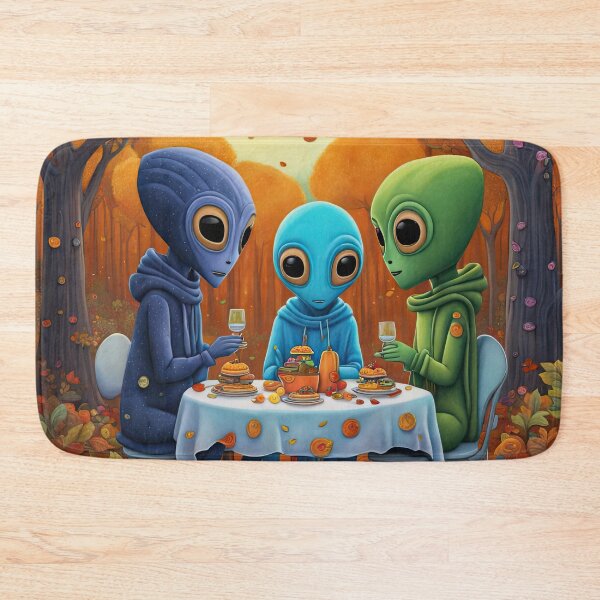Item preview, Alien's wearing Hoodies having a romantic dinner on in the middle of a forest during autumn designed and sold by Colin Bentham.