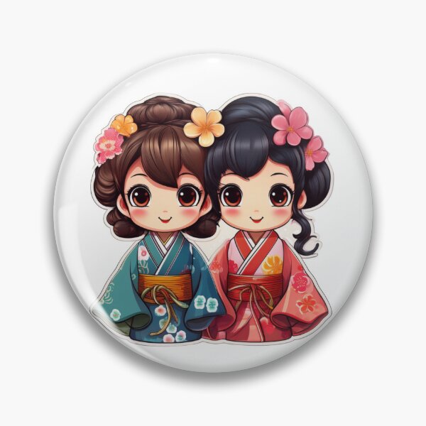 Item preview, Kawaii Sakura Girls in Kimono – Cute Japanese Sticker designed and sold by NomadikStudio.