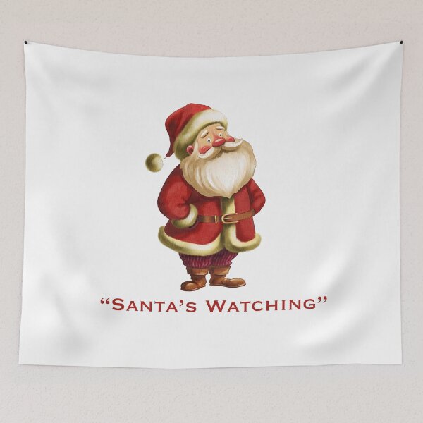 Item preview, Santa Claus in festive attire observing children, highlighting holiday spirit and anticipation during the Christmas season designed and sold by Ms. Iryna.