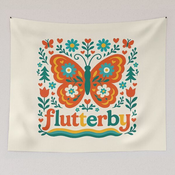 Item preview, Joyful Butterfly Flutterby - Whimsical Folk Art - Scandinavian Folk Art by heidiannemorris © designed and sold by FOLK ART FUSION by heidiannemorris.