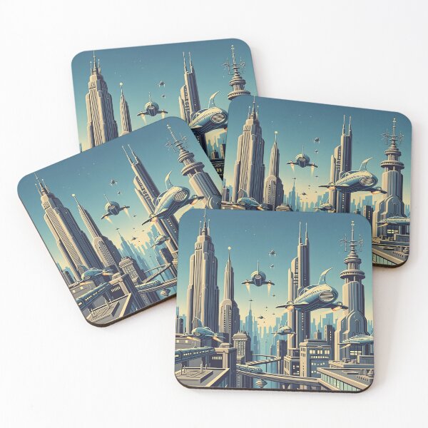 Item preview, Retrofuturistic City with Flying Cars designed and sold by NexusSketch.