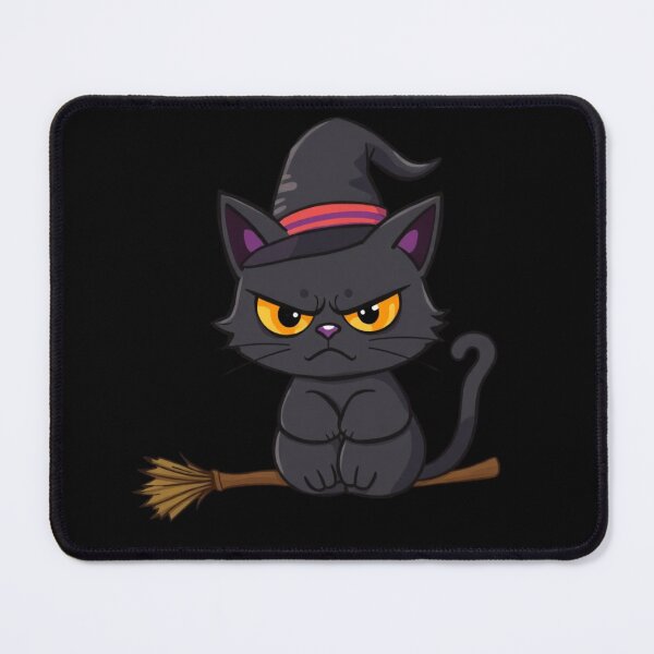 Item preview, Grumpy Black Cat on Broom – Cute Funny Halloween Witch Kitty Design designed and sold by koolandthecat.