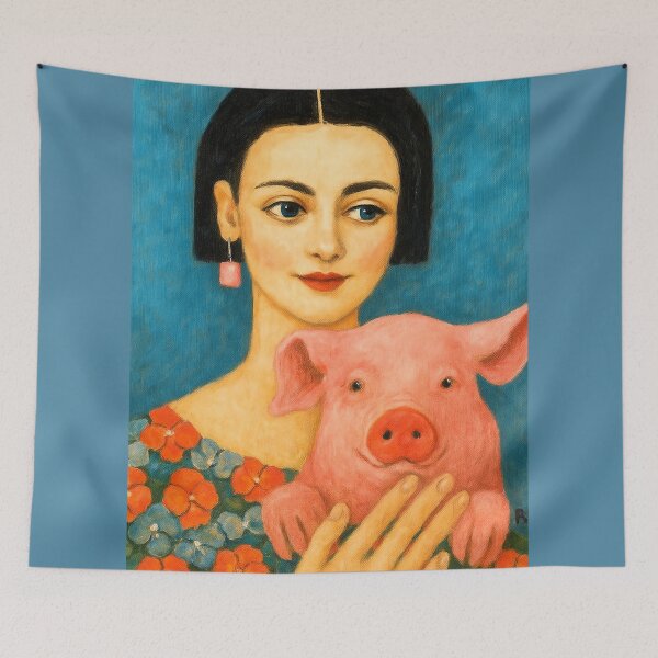 Item preview, Whimsical bond, woman and pig designed and sold by MaPerle.