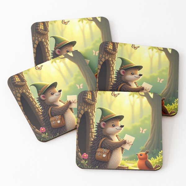 Item preview, The Hedgehog Postmaster - Cottagecore Animal Art for Nature Lovers, Whimsical Forest Mail Delivery Poster designed and sold by Rilindi.