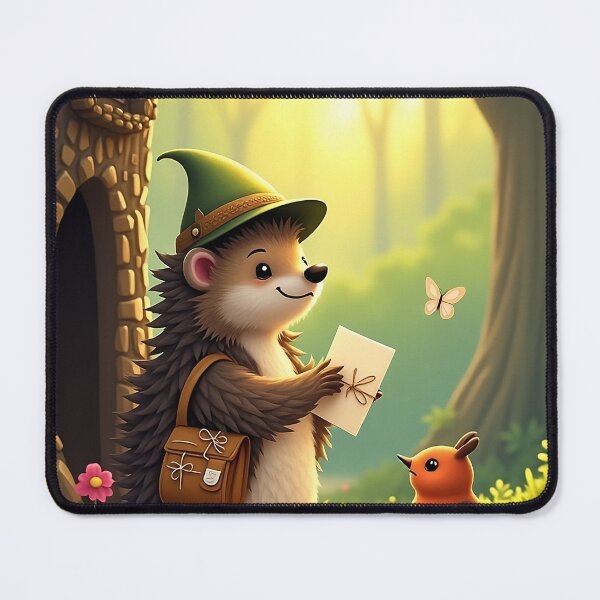Item preview, The Hedgehog Postmaster - Cottagecore Animal Art for Nature Lovers, Whimsical Forest Mail Delivery Poster designed and sold by Rilindi.