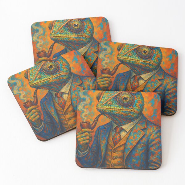 Item preview, Anthropomorphic Chameleon Smoking Pipe – Vibrant Pop Art Reptile Portrait designed and sold by ReyDeLaCalle.