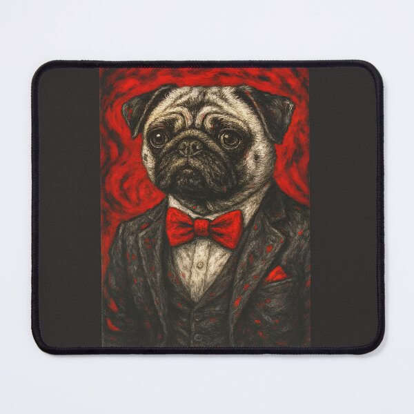 Item preview, Dapper Pug in Red Bowtie – Bold Black, White & Red Pop Art Portrait designed and sold by ReyDeLaCalle.