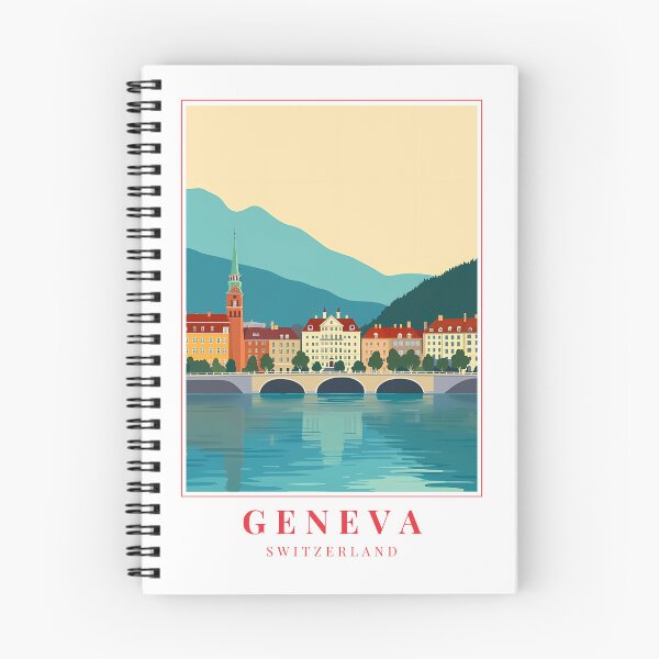 Artikelvorschau, Genf, Schweiz Illustration – Alpenskyline & diplomatischer Charme entworfen und verkauft von MapMyMiles.