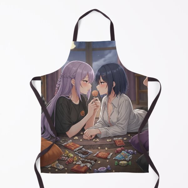 Item preview, Yuri Sleepover – Cute Anime Girls Almost Kiss with Halloween Candy designed and sold by GerwantSHOP.