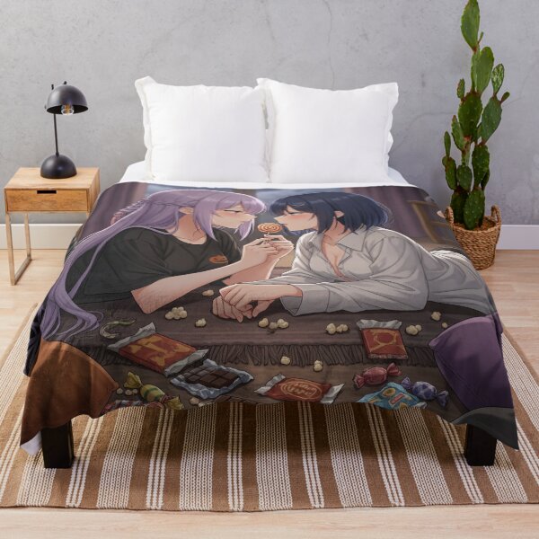Item preview, Yuri Sleepover – Cute Anime Girls Almost Kiss with Halloween Candy designed and sold by GerwantSHOP.