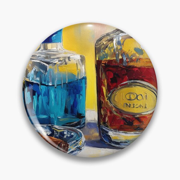 Item preview, Cigar and Spirits Harmony - Vibrant Glass Bottles and Elegant Leisure in Bold Colors designed and sold by OlfactoART Studio.