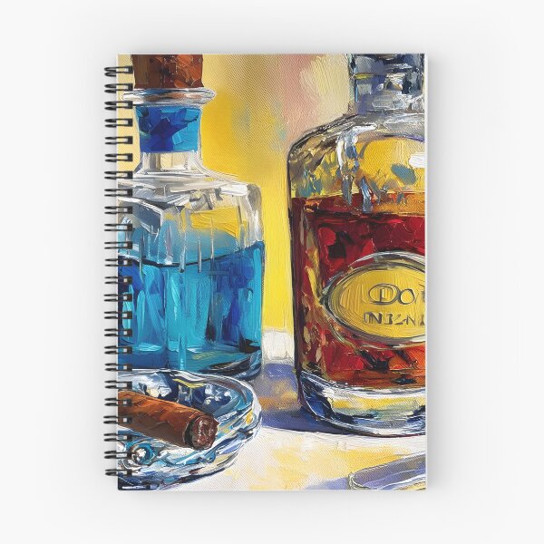 Item preview, Cigar and Spirits Harmony - Vibrant Glass Bottles and Elegant Leisure in Bold Colors designed and sold by OlfactoART Studio.