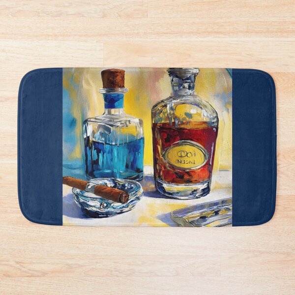 Item preview, Cigar and Spirits Harmony - Vibrant Glass Bottles and Elegant Leisure in Bold Colors designed and sold by OlfactoART Studio.