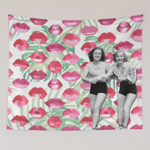 Item preview, Retro Collage: Vintage Women & Watercolor Lips Pattern designed and sold by mcuj-art.