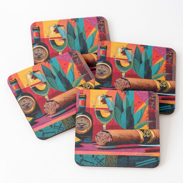 Item preview, Surreal Indulgence - Cigar Bottle and Glass with Lime and Leaves in a Vibrant Abstract Composition designed and sold by OlfactoART Studio.