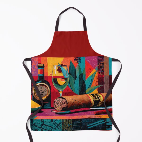 Item preview, Surreal Indulgence - Cigar Bottle and Glass with Lime and Leaves in a Vibrant Abstract Composition designed and sold by OlfactoART Studio.