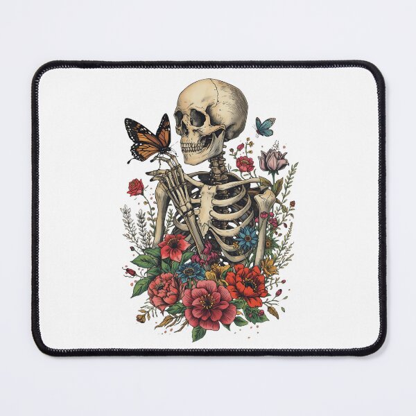 Item preview, Skeleton and Flowers – Gothic Art with Butterfly Design designed and sold by Mewiii.