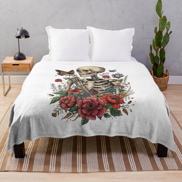 Item preview, Skeleton and Flowers – Gothic Art with Butterfly Design designed and sold by Mewiii.
