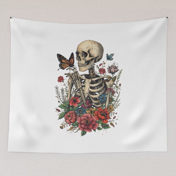 Item preview, Skeleton and Flowers – Gothic Art with Butterfly Design designed and sold by Mewiii.
