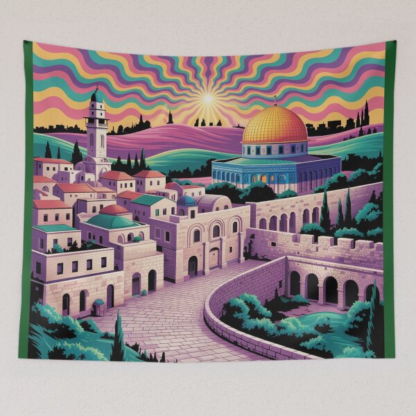 Item preview, cityscape of Jerusalem in  psychedelic style. designed and sold by Lilashakti ⭐️ ⭐️ ⭐️ ⭐️ ⭐️.