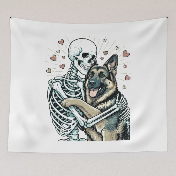 Item preview, Skeleton Hugging a German Shepherd – Unique Gothic Dog Lover Design designed and sold by Teetreasure2.