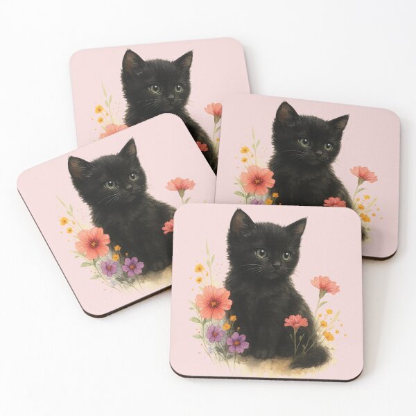 Item preview, Adorable florals Balck cat designed and sold by Cat-loveparttime.