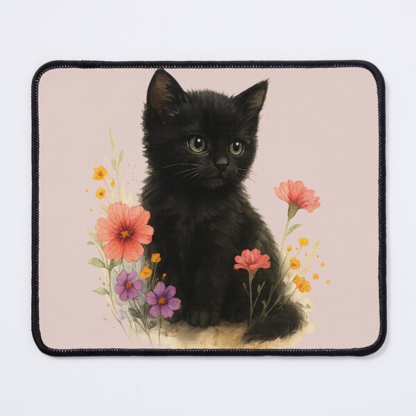 Item preview, Adorable florals Balck cat designed and sold by Cat-loveparttime.