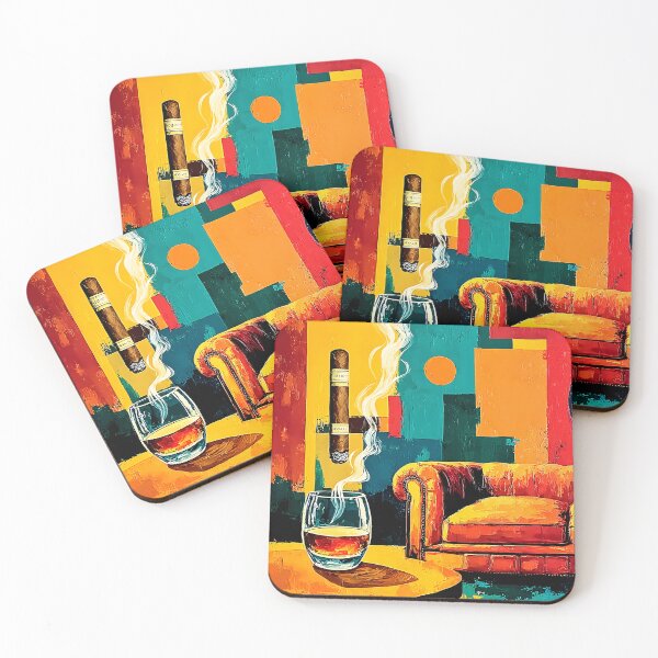 Item preview, Relax in Style and Smoke - A Vibrant Abstract Celebration of Whiskey Color and Cozy Luxury designed and sold by OlfactoART Studio.