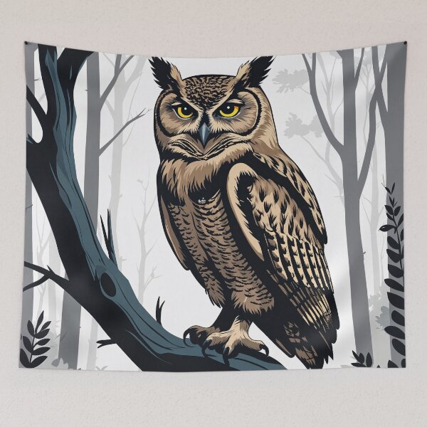 Item preview, Great Horned Owl perched on a branch designed and sold by Prachodayat Artworks.
