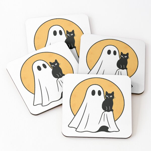 Item preview, Ghost and Black Cat – Spooky Halloween Duo designed and sold by KateVil.